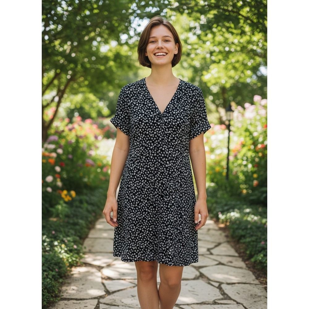 Gap Floral V-Neck Shift Dress‎ Women XL Blue NEW Short Sleeve Mini Cottagecore